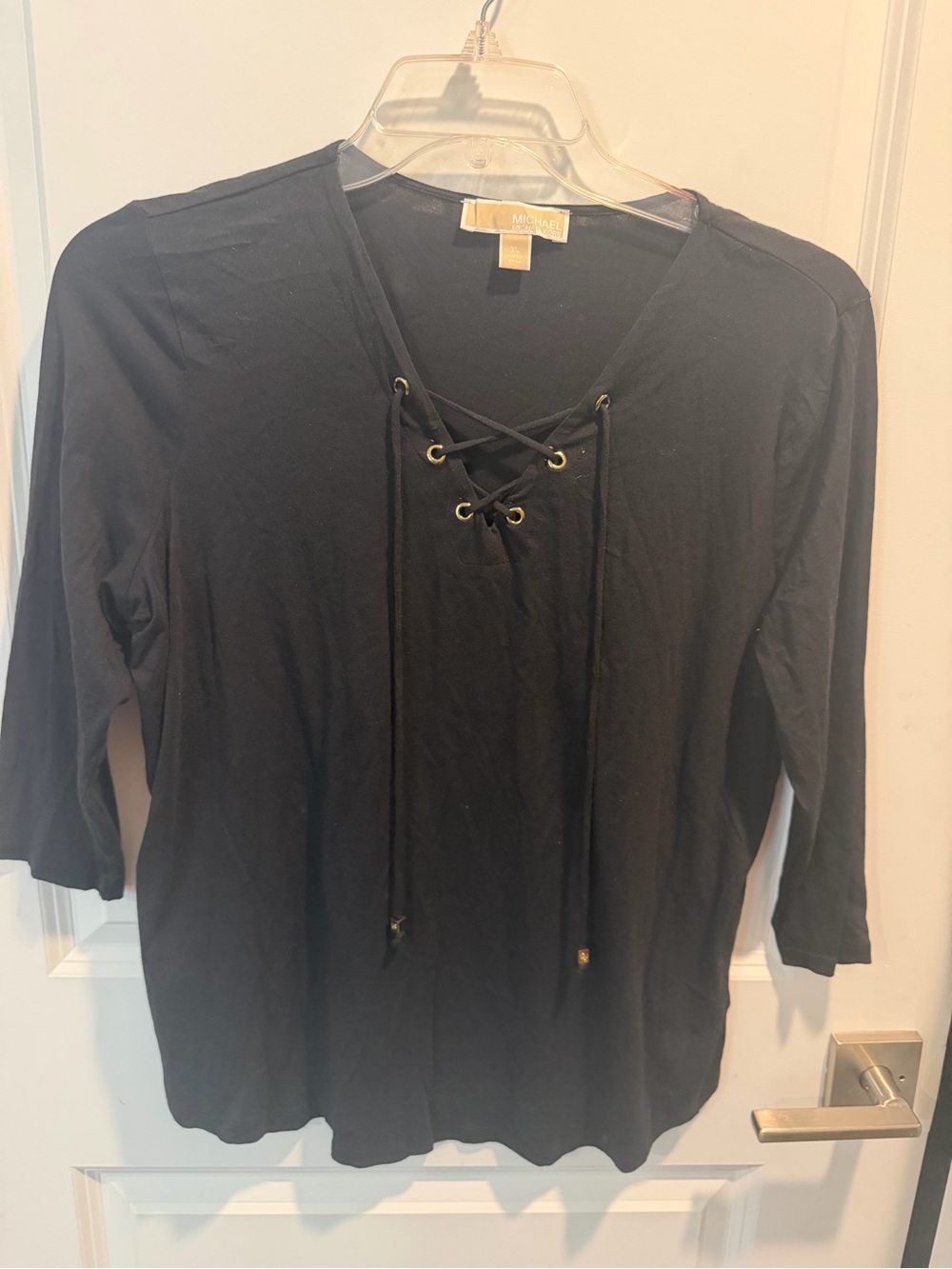 Michael Kors Black Lace-Up V-Neck Long Sleeve Top
